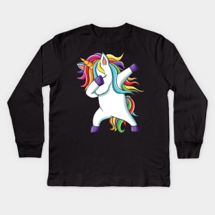 Dabbing unicorn We Wear Red For Red Ribbon Week Awareness Kids Long Sleeve T-Shirt